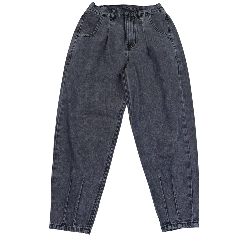 AQUA Women High Rise Barrel Leg Jeans Acid Wash Grey Pleated Tapered Size 25